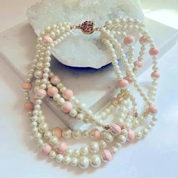 NWOT Rare Tory Burch Dipped Evie Pearl Statement Necklace - Picture 2 of 9